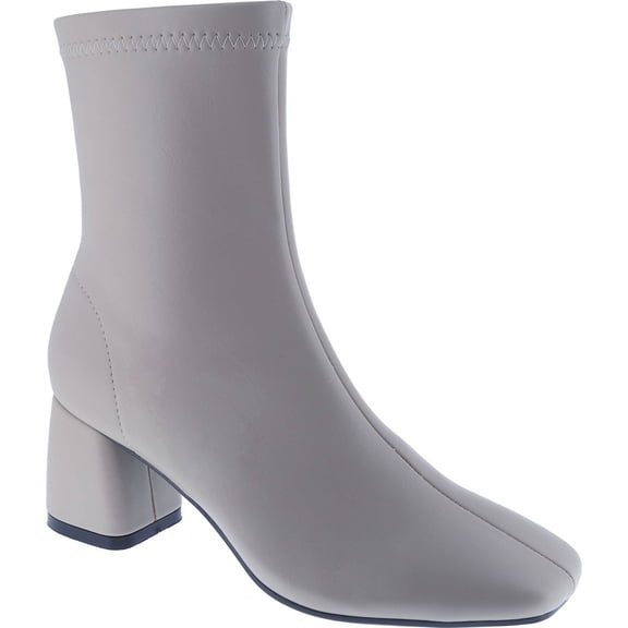 Women's Square Toe Ankle Boots Chunky Block Heel Side Zipper Stretch Short Booties Mid Calf Fall Winter Boots