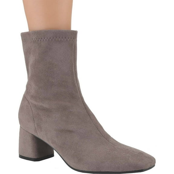 Women's Square Toe Ankle Boots Chunky Block Heel Side Zipper Stretch Short Booties Mid Calf Fall Winter Boots