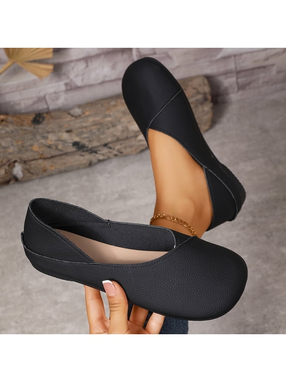Women's Square Toe Ballet Flats, Soft Leather Slip on Shoes, Breathable Casual Comfortable Walking Flats for Jeans, Skirts, Summer and Fall Wear