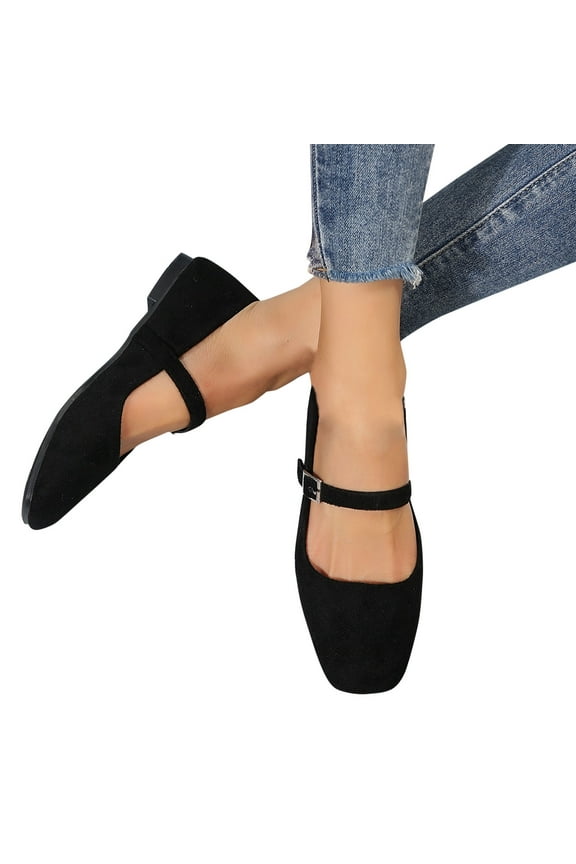 Women's Square Toe Ballet Flats with Ankle Strap Breathable Knit Mary Jane Shoes Comfortable Dress Loafers