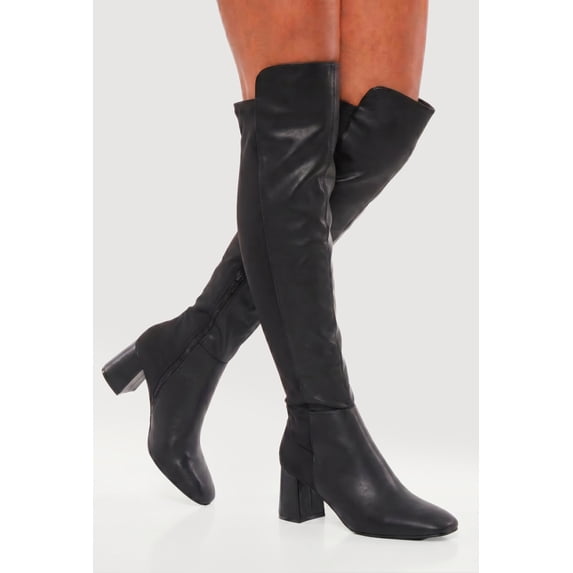 Women's Square Toe Block Heel Over The Knee Boots