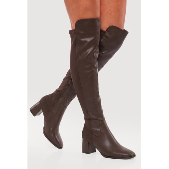 Women's Square Toe Block Heel Over The Knee Boots