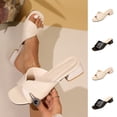 thumbnail image 1 of Women's Square Toe Block Heel Sandals, Trendy Solid Color Leather Slip On Mules, Comfortable Low Heel Casual Dress Shoes, Plus Size Available for Wide Feet, Fashionable Outdoor Slides for Summer, 1 of 10
