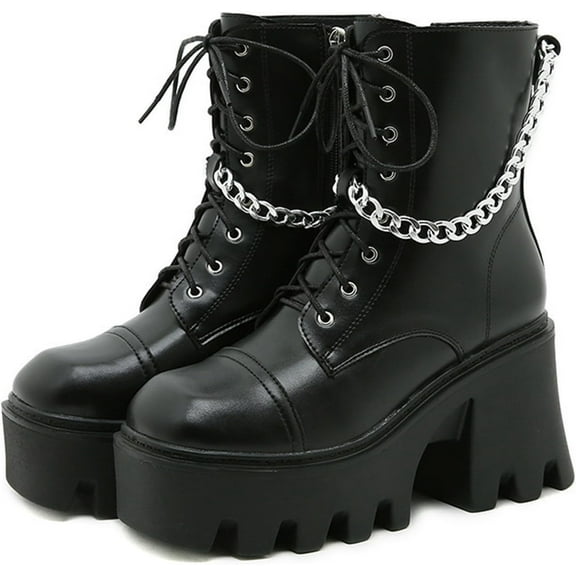Women's Square Toe Chunky Platform Wedge Boots | Lace-Up & Zipper Combat Ankle Booties