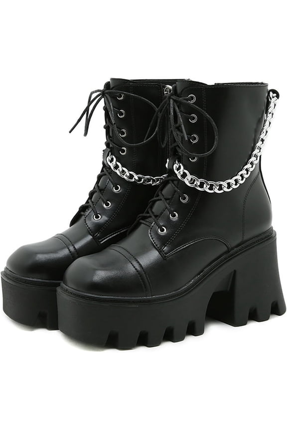 Women's Square Toe Chunky Platform Wedge Boots | Lace-Up & Zipper Combat Ankle Booties