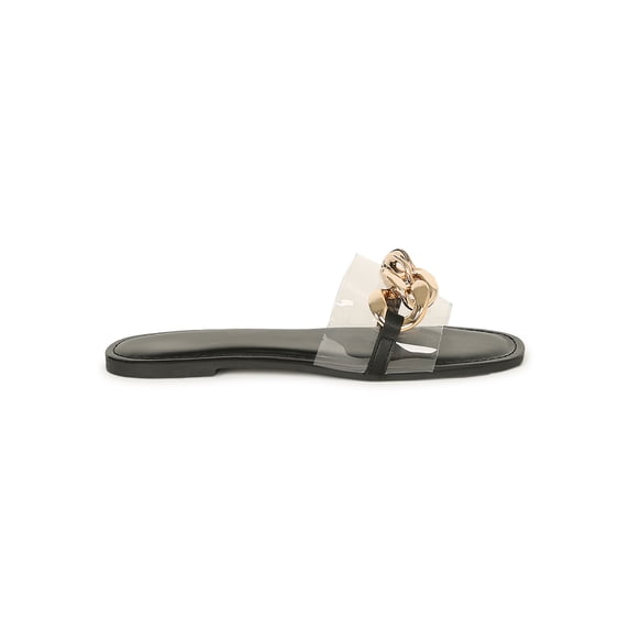 Women's Square Toe Clear Strap Chain Adorned Slide Sandal 20552