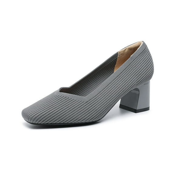Women's Square Toe Dress Shoes Comfortable Low Wedge Mesh Shoes for Women Anti Slip with Chunky Heel Shoes Classic Soft