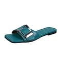 thumbnail image 1 of Women's Square Toe Flat Sandals Summer Slides Slip On Sandals Blue 7, 1 of 6