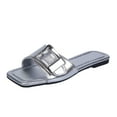 thumbnail image 1 of Women's Square Toe Flat Sandals Summer Slides Slip On Sandals Silver 7, 1 of 5
