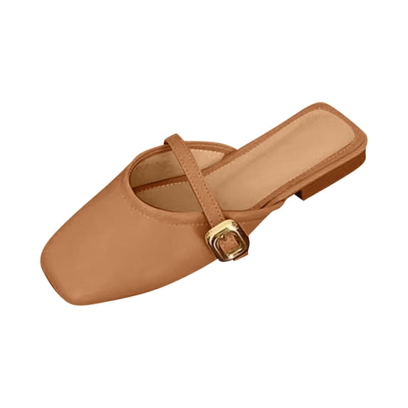 Women's Square Toe Flats Slip On Backless Loafers With Metal Mule Buckle Detail Low Block Heel Casual Classic Fashion Mules For Spring And Summer Quality Delicate Footwear Lightweight