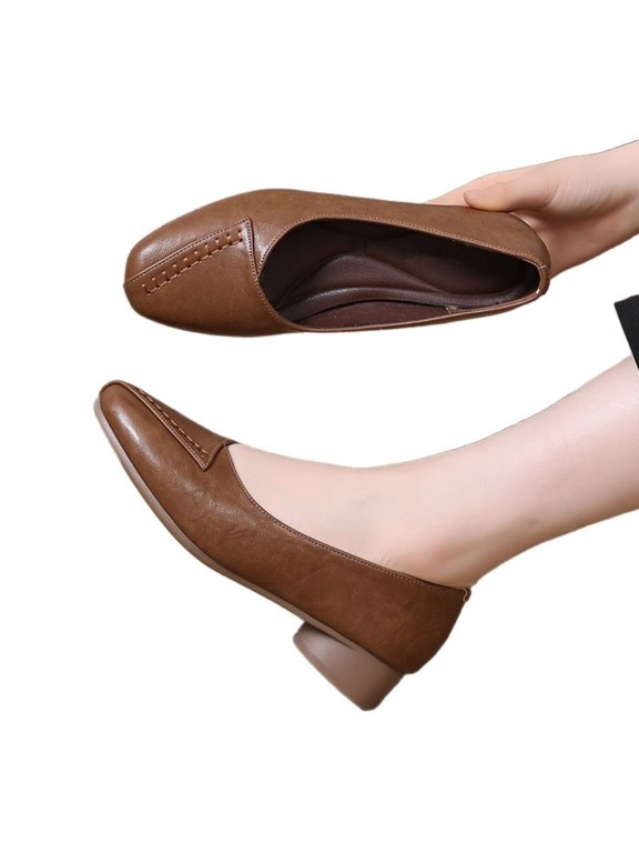 Women’s Square Toe Flats Soft Leather Slip On Shoes Comfortable Casual Dress Flats