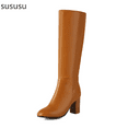 thumbnail image 1 of Women's Square Toe Heel Knee High Boots with Side Zipper for Stylish Mid-Calf Comfort and Winter Wear Fashion Footwear, 1 of 7