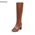 thumbnail image 1 of Women's Square Toe Heel Knee High Boots with Side Zipper for Stylish Mid-Calf Comfort and Winter Wear Fashion Footwear, 1 of 7
