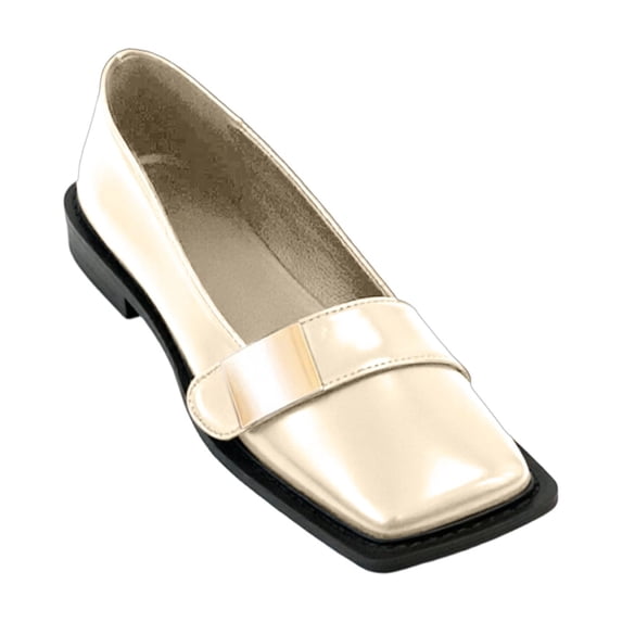 Women's Square Toe Loafers with Buckle Soft Elegant Comfort Anti-Slip Sole Retro Shoes Suitable for Office Commuting Beige 5.5