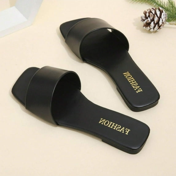 Women’s Square Toe Open-Toe Flat Sandals - Single Strap Non-Slip