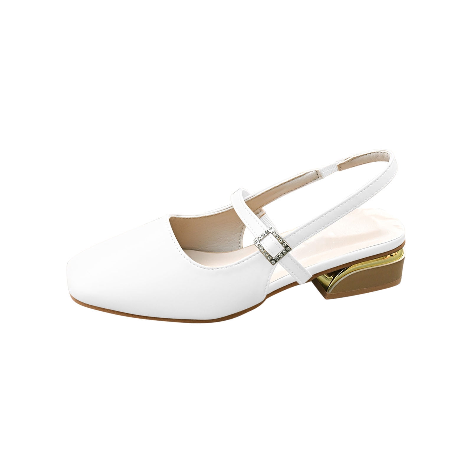RUIYANQI Women's Square Toe PU Leather Chunky Heel Slingback Formal Pumps Shoes,Comfortable Closed Toe Slip-On Adjustable Ankle Strap Block Heel Dress
