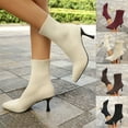 thumbnail image 1 of Women's Square Toe Sock Boots, Stretch Knitted High Heel Ankle Booties, Casual Winter Footwear for Outdoor and Indoor Fashion, 1 of 8