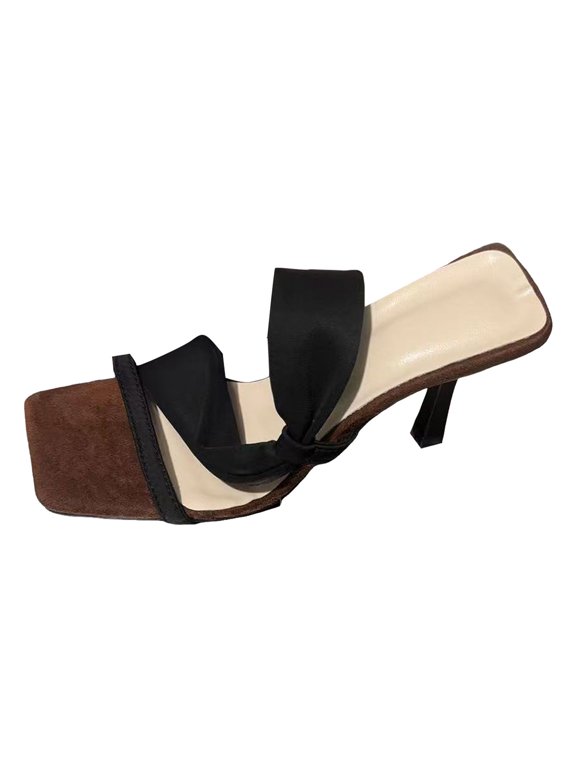 Women's Square Toe Stiletto Heel Dress Shoes Casual Slip On Strappy Sandal Lightweight Open Back Wedding Shoes Black Size 7
