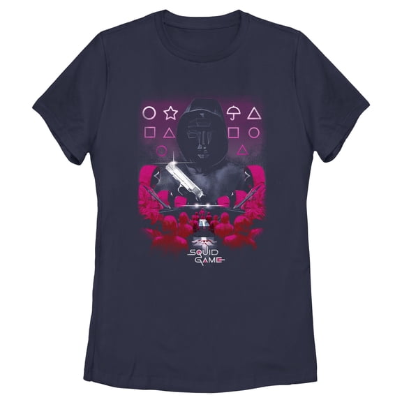 Women's Squid Game Front Man Icons Graphic Tee Navy Blue Small