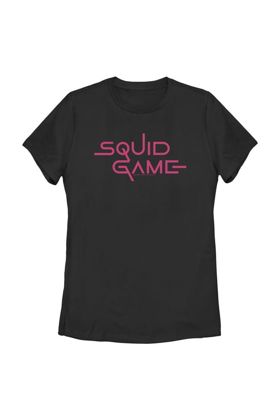 Women's Squid Game Logo Pink Graphic Tee Black 2X Large