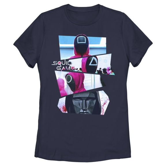 Women's Squid Game Masked Photos Graphic Tee Navy Blue Medium