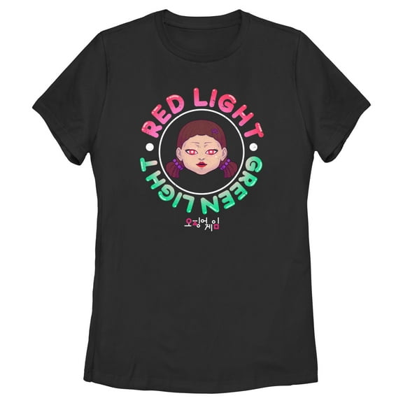 Women's Squid Game Red Light Green Light Doll Graphic Tee Black X Large