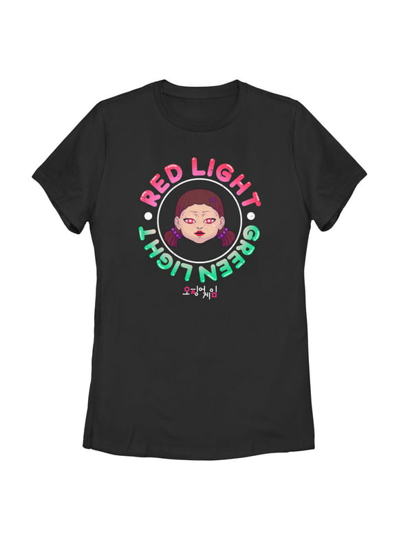 Women's Squid Game Red Light Green Light Doll  Graphic Tee Black X Large