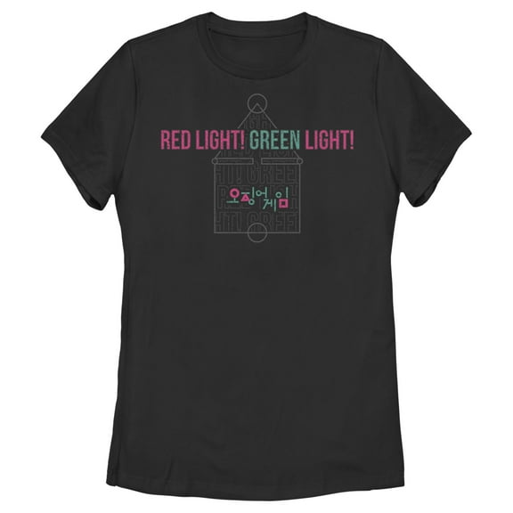 Women's Squid Game Red Light Green Light Graphic Tee Black Small