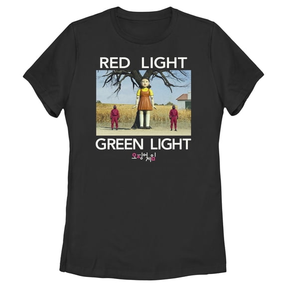 Women's Squid Game Red Light Green Light Scene Graphic Tee Black Small