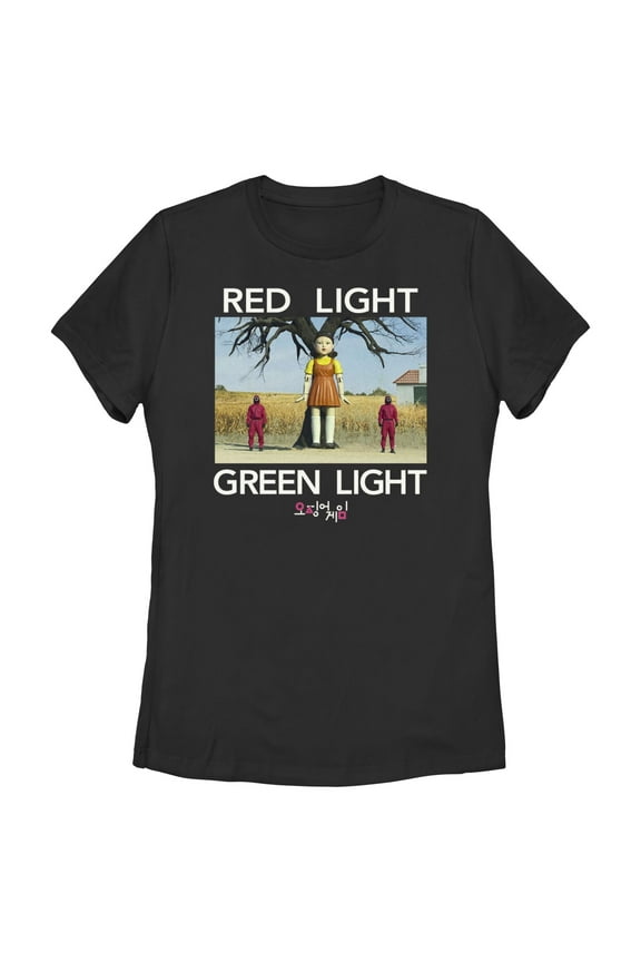 Women's Squid Game Red Light Green Light Scene Graphic Tee Black Small
