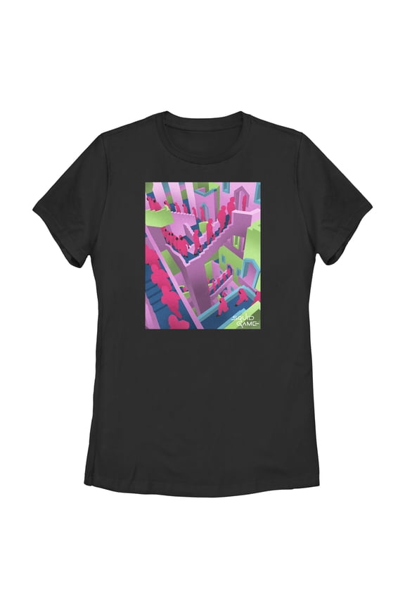 Women's Squid Game Stairs Graphic Tee Black 2X Large