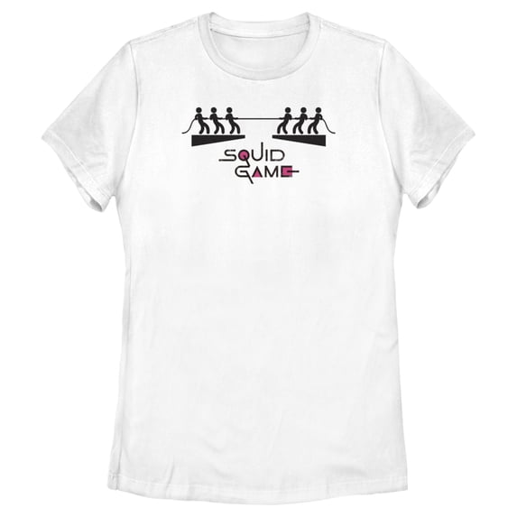 Women's Squid Game Stick Figure Tug of War Graphic Tee White Medium