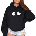 thumbnail image 1 of Women's St Patrick Day Double White Clover Graphic Breathable Hoodie Comfortable Hooded long-sleeved Black S-2XL, 1 of 7