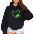 thumbnail image 1 of Women's St Patrick Day Neon Green Clover Heart Graphic Breathable Hoodie Casual Hooded long-sleeved Black S-2XL, 1 of 7