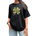 thumbnail image 1 of Women's St Patrick Day Swirl Pattern Clover Graphic Breathable Washed T Shirt Casual Cotton Black S-2XL Plus Size, 1 of 5