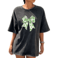 thumbnail image 1 of Women's St Patrick Day Watercolor Clover Bow Graphic Comfortable Washed T Shirt Casual Cotton Black S-2XL Plus Size, 1 of 5