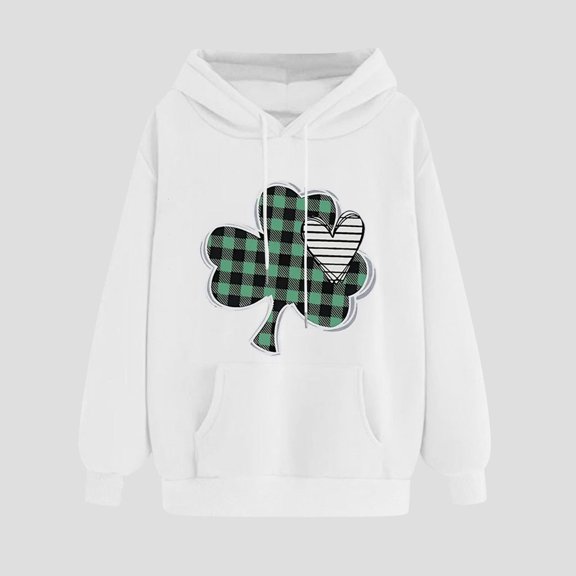 Women's St Patrick'S Day Loose Sweatshirt Pullover Clover Print Casual Irish Pullover Tops White S