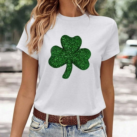 Women's St. Patrick's Day Crew Neck Short Sleeve T Shirt Womens Shirt Shirts Hide Sweat Womens Summer Tops Tops for Women Casual Summer Small Tops Womens Athletic Shirts Short Sleeve Women Summer T