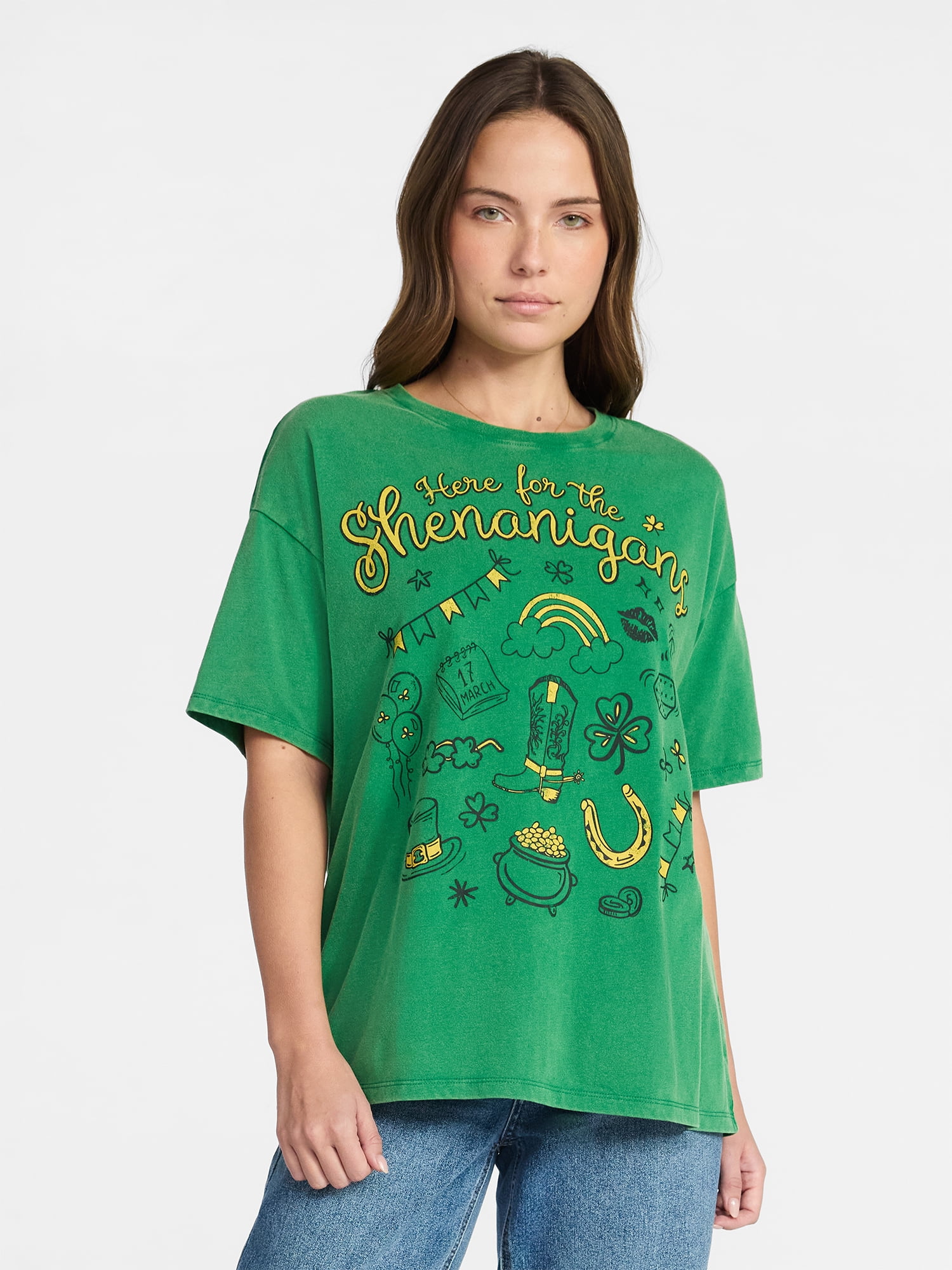 Saint Patrick's Day Women's Here for Shenanigans Graphic Tee from Way to Celebrate, Sizes S-XXXL