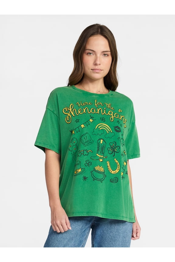 Saint Patrick's Day Women's Here for Shenanigans Graphic Tee from Way to Celebrate, Sizes S-XXXL