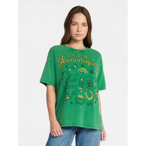 Saint Patrick's Day Women's Here for Shenanigans Graphic Tee from Way to Celebrate, Sizes S-XXXL