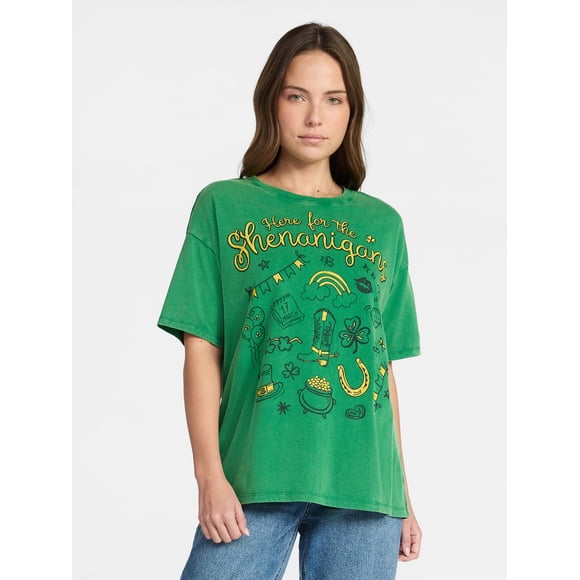 Saint Patrick's Day Women's Here for Shenanigans Graphic Tee from Way to Celebrate, Sizes S-XXXL