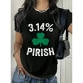 thumbnail image 1 of Women's St. Patrick's Day Lucky Clover Graphic T-Shirt - Casual Black Crew Neck Tee with Green Four-Leaf Clover Print, Breathable, 1 of 8