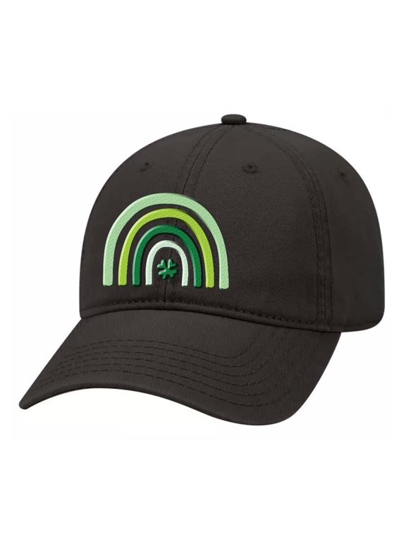 Women's St. Patrick's Day Lucky Clover Rainbow Embroidered Adjustable Hat Baseball Cap, Black