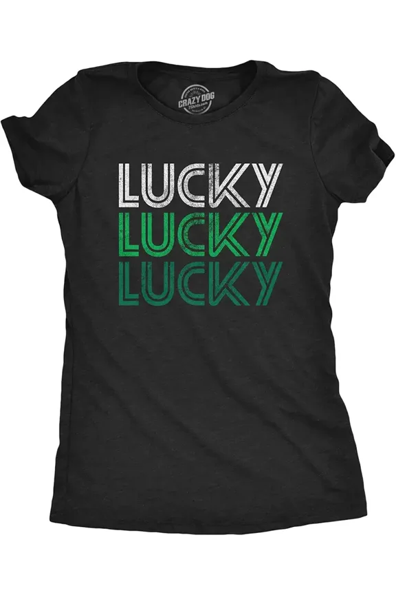 Women's St. Patrick's Day Lucky Graphic T-Shirt Retro Green Clover Theme Short Sleeve Tee