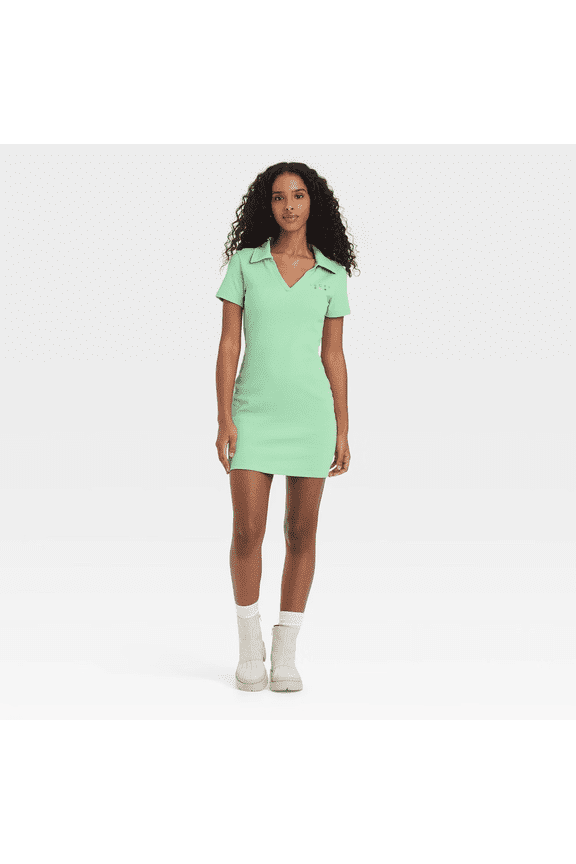 Women's St. Patrick's Day Lucky Icons Short Sleeve Graphic Polo Dress - (Green, Small)