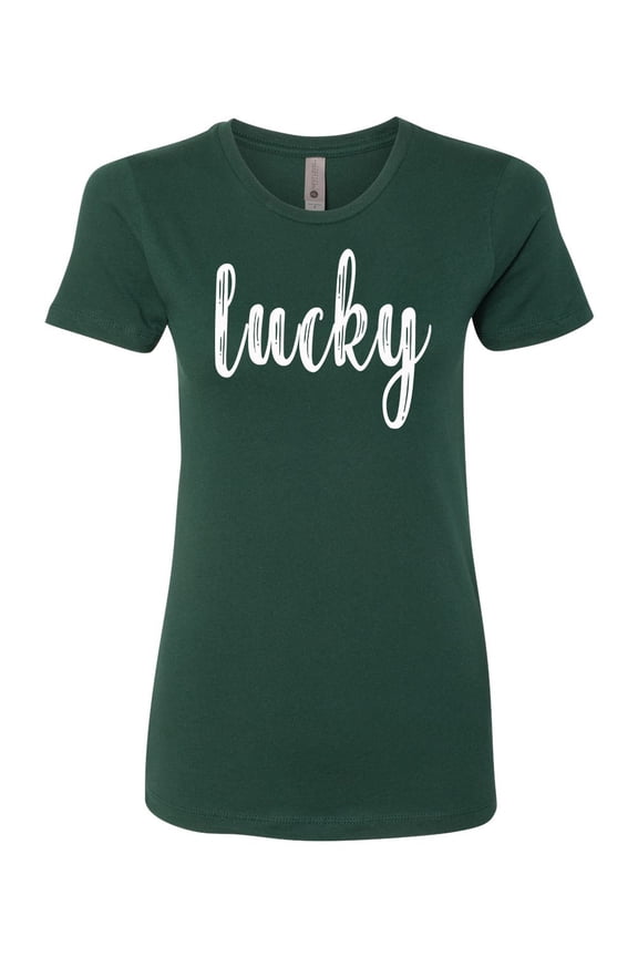 Women's St. Patrick's Day Lucky Ladies Fit Short Sleeve T-shirt-Forest Green-xs