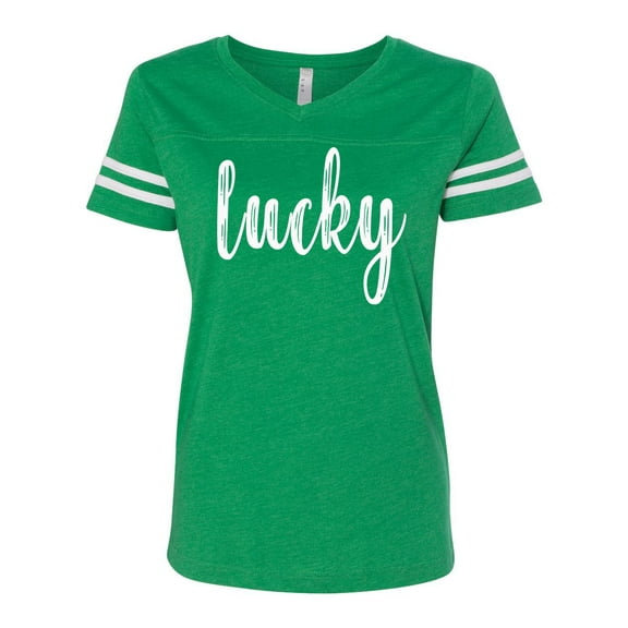 Women's St. Patrick's Day Lucky Ladies Short Sleeve Football Tee-Kelly Green-small