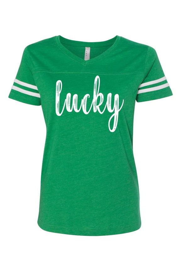 Women's St. Patrick's Day Lucky Ladies Short Sleeve Football Tee-Kelly Green-small