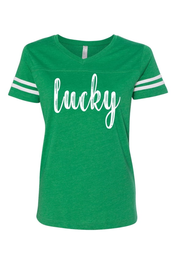 Women's St. Patrick's Day Lucky Ladies Short Sleeve Football Tee-Kelly Green-xl